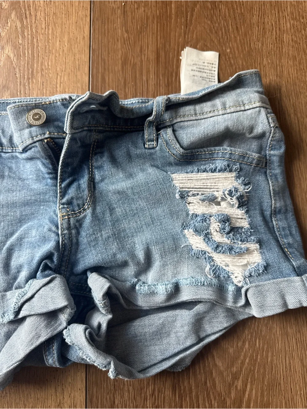 Hollister Light Blue Distressed Denim Jean Shorts